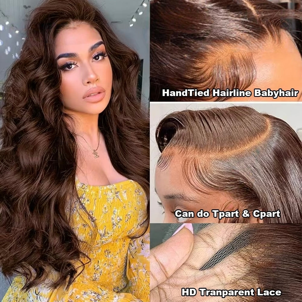 #4 Brown Body Wave 4 Bundles With 4x4 Lace Closure Pre Colored human hair