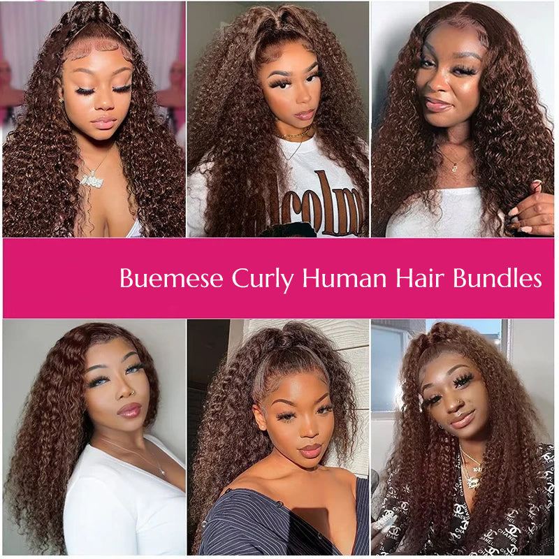 #4 Chocolate Brown Burmese Curly Hair 3 Bundles Human Hair Extensions