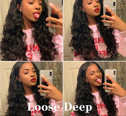 Loose Deep Wave Peruvian Hair 3 Bundles with 4x4 Closure / 13x4 Frontal  100% Human Hair extension