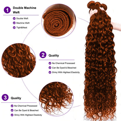 #33 Reddish Brown water Wave 3 Bundles Human Hair(No Code Need)