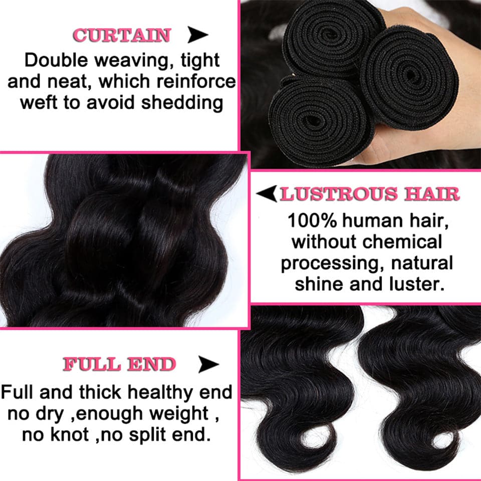 (B1) Body Wave 4 Bundles With 4X4 Transparent Lace Closure Brazilian Human Hair