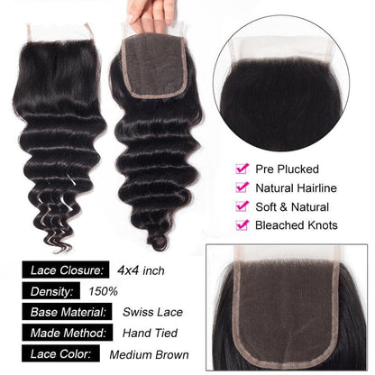 Loose Deep Wave Peruvian Hair 3 Bundles with 4x4 Closure / 13x4 Frontal  100% Human Hair extension