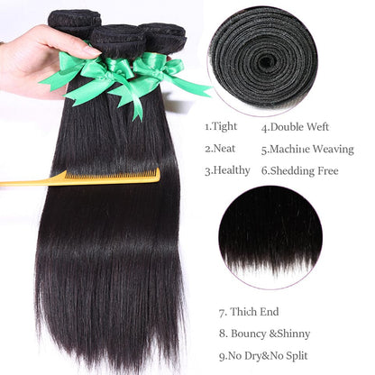 3 Bundles Indian Straight Virgin Human Hair Extension 8-40 inches