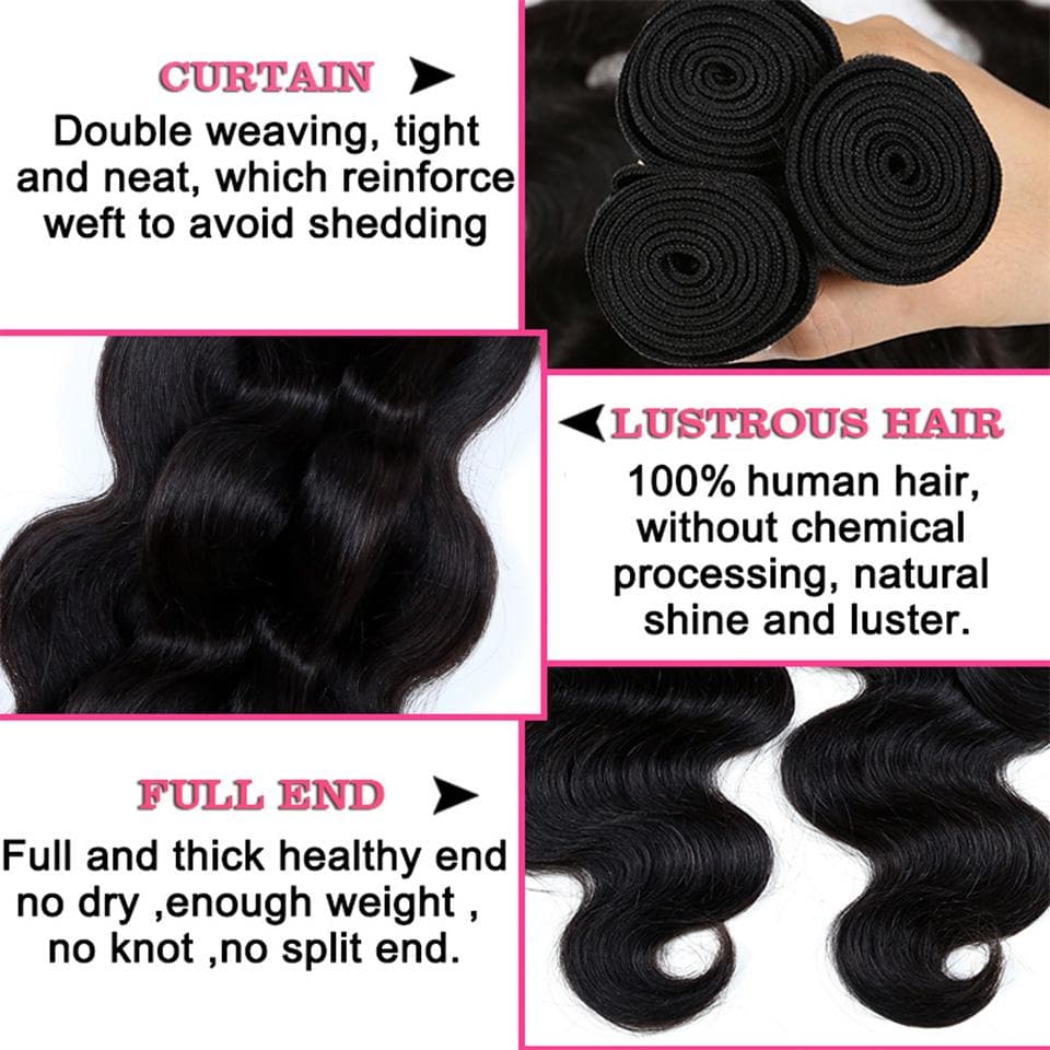 (B1) Body Wave Bundles Human Hair 3 Bundles Natural Black Color Brazilian Virgin Weave Bundles Hair Extensions