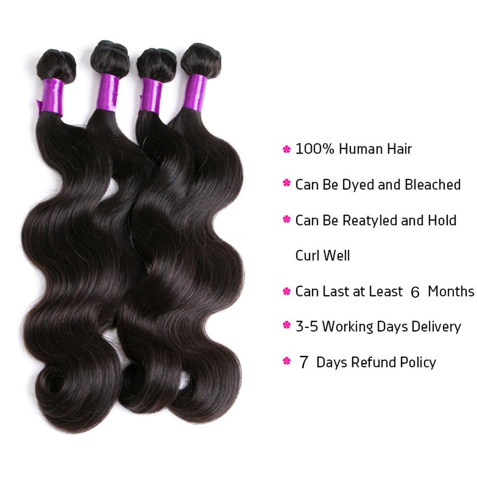 4 Bundles Brazilian Body Wave Virgin Human Hair Extension 8-40 inches