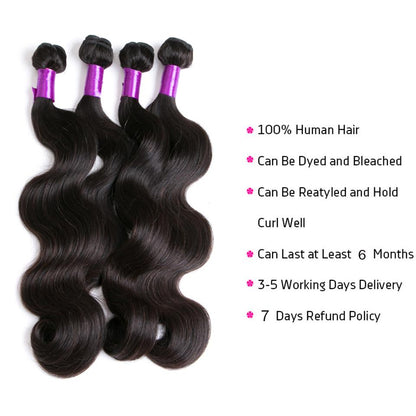 4 Bundles Brazilian Body Wave Virgin Human Hair Extension 8-40 inches