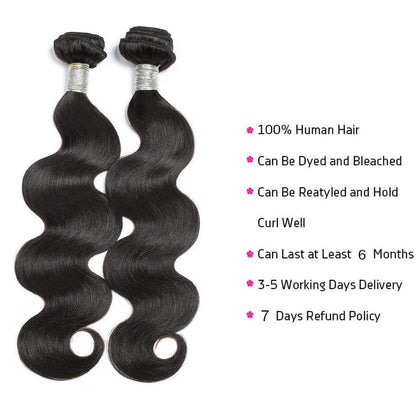 Brazilian Body Wave Virgin Hair 3 Bundles with 4X4 Lace Closure