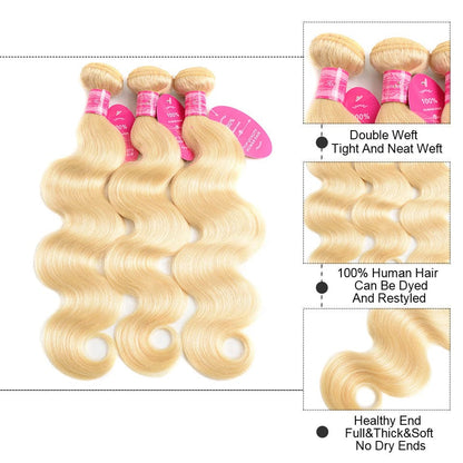 613 Blonde Color 3 Bundles Body Wave Virgin Human Hair
