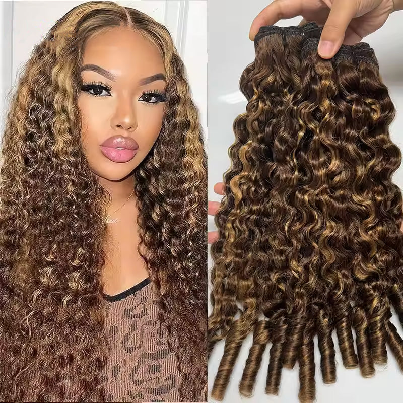 Hair Highlight P4/27 Burmese Curly Human Hair 3 Bundles Extension Hair Weave Bundles