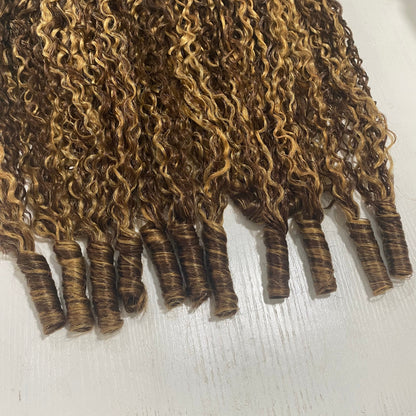 Highlight P4/27 Colored Burmese Curly 4 Bundles Pixie Curls Human Hair Bundles Ocean Spirals Curly