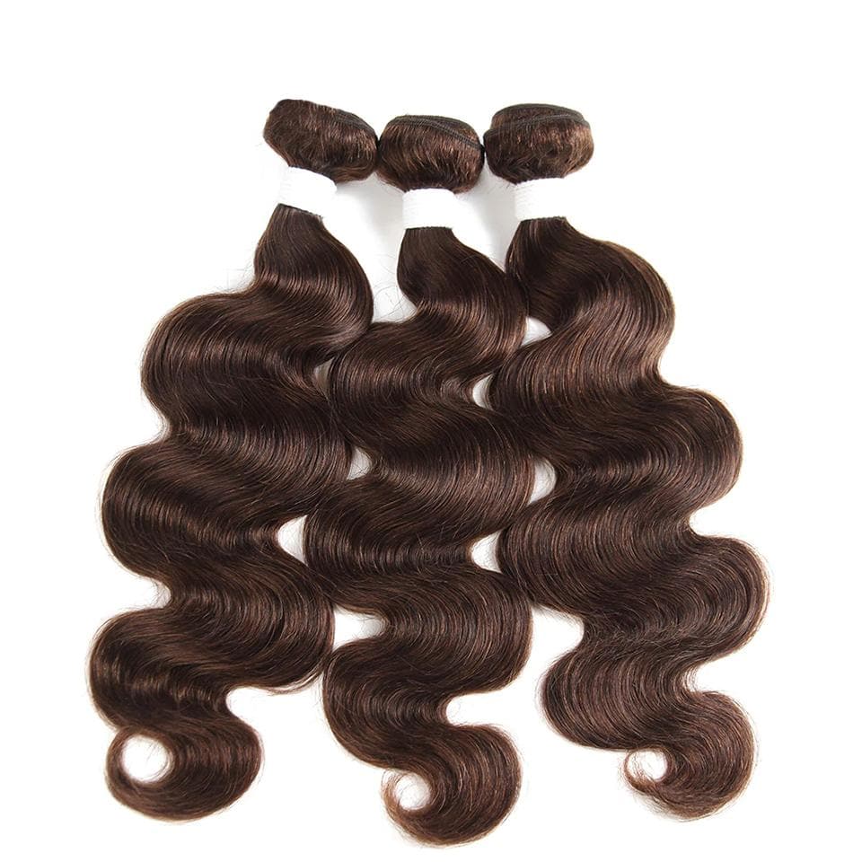 #4 Brown Body Wave 3 Bundles With 4X4 Lace Closure 100% virgin human hair