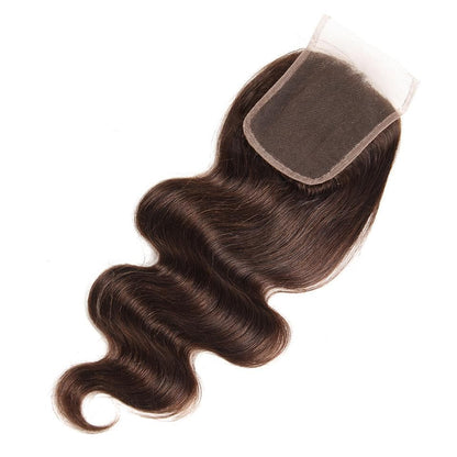 #4 Brown Body Wave 3 Bundles With 4X4 Lace Closure 100% virgin human hair
