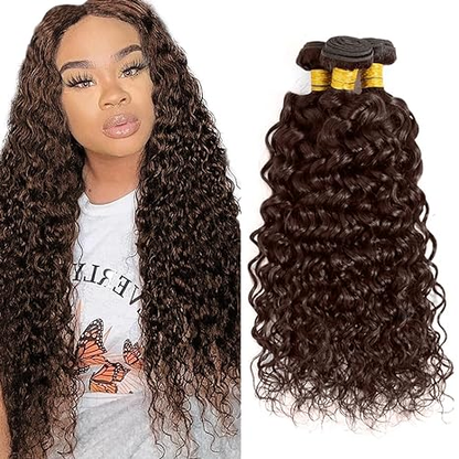 #4 Brown Water Wave 3 Bundles Extensions 100% Human Hair(No Code Need)