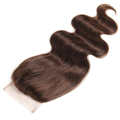 #4 Brown Body Wave 3 Bundles With 4X4 Lace Closure 100% virgin human hair