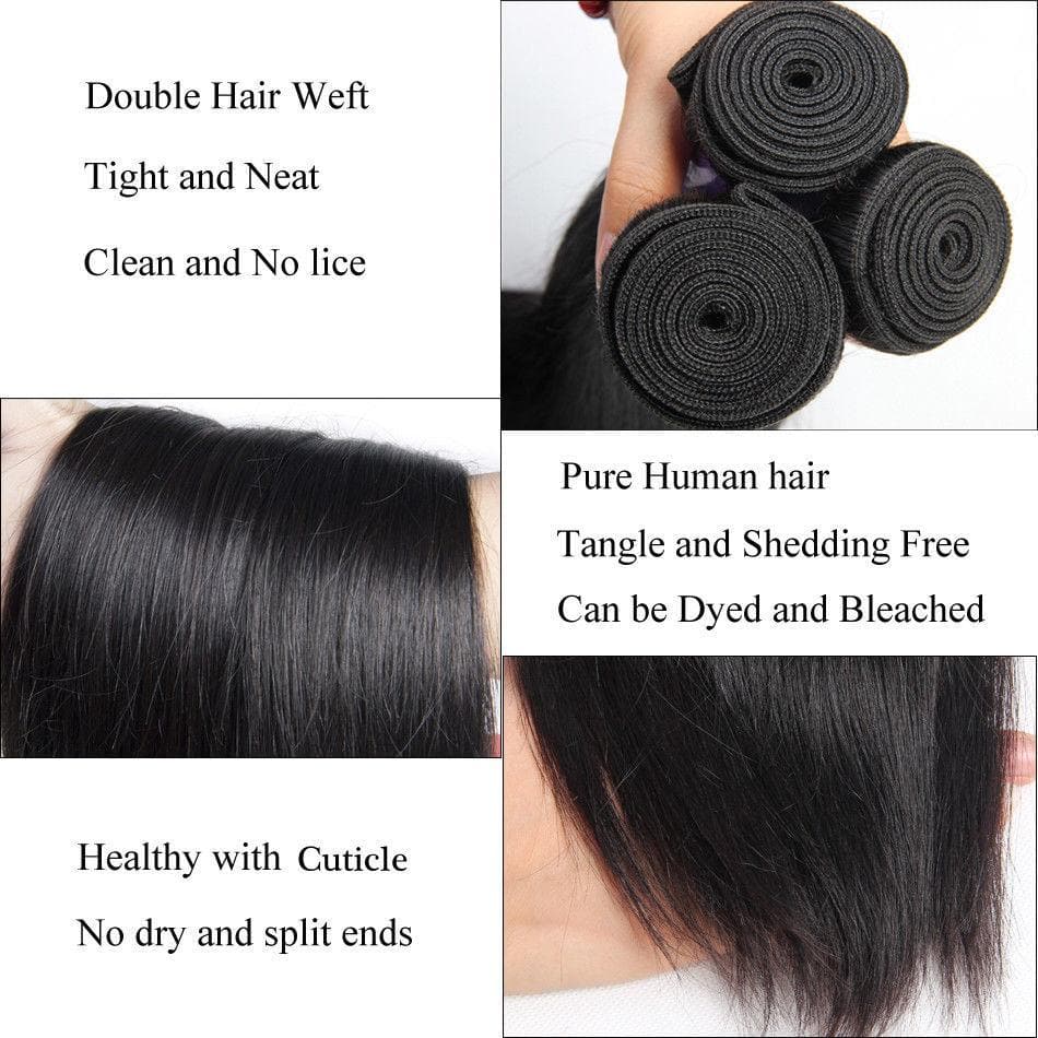 3 Bundles Peruvian Straight Virgin Human Hair Extension 8-40 inches
