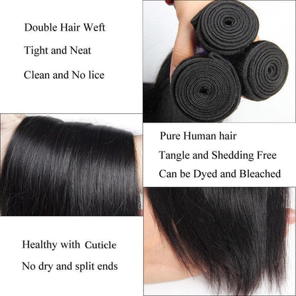 3 Bundles Peruvian Straight Virgin Human Hair Extension 8-40 inches