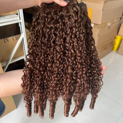 #4 Chocolate Brown Burmese Curly Hair 3 Bundles Human Hair Extensions