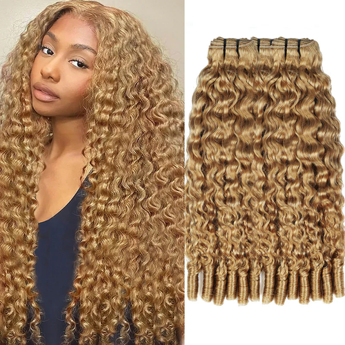 #27 Honey Blonde Burmese Curly Bundles Virgin Human Hair 4 Weave Bundles