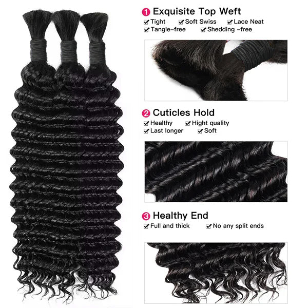 Bulk For Braiding Hair Deep Wave  No Weft Brazilian Virgin Human Hair for Braiding Hair