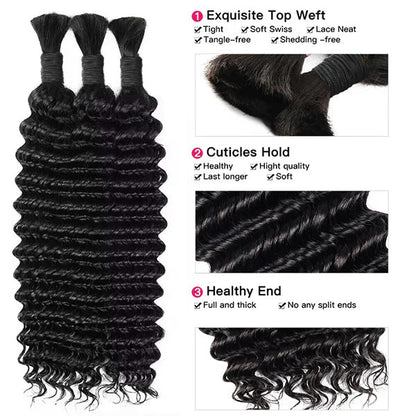 Bulk For Braiding Hair Deep Wave  No Weft Brazilian Virgin Human Hair for Braiding Hair