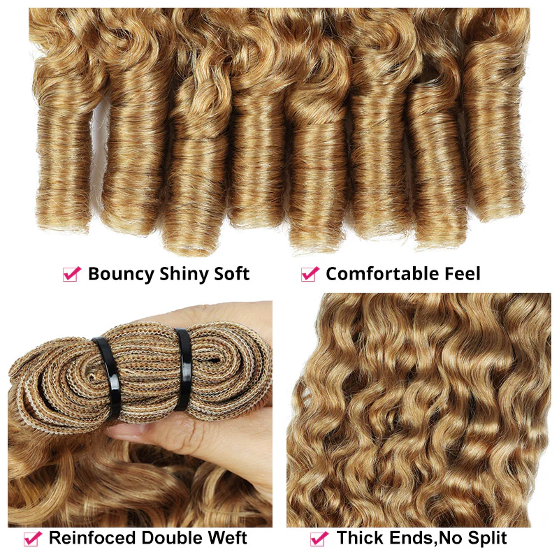 #27 Honey Blonde Burmese Curly Bundles Virgin Human Hair 4 Weave Bundles