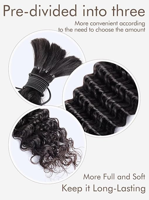 Bulk For Braiding Hair Deep Wave  No Weft Brazilian Virgin Human Hair for Braiding Hair
