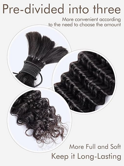 Bulk For Braiding Hair Deep Wave  No Weft Brazilian Virgin Human Hair for Braiding Hair