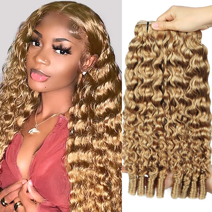 #27 Honey Blonde Burmese Curly Bundles Virgin Human Hair 4 Weave Bundles