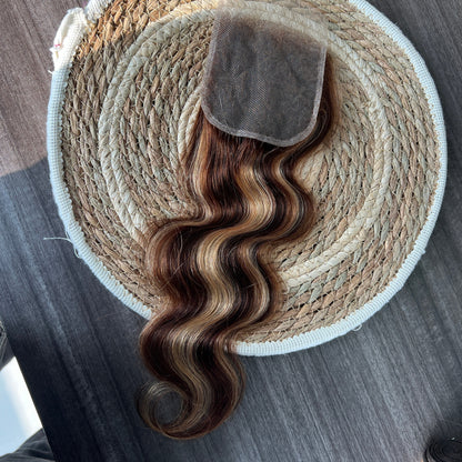 P4/27 Highlight Body Wave 4 Bundles With 4x4 Lace Closure Human Hair