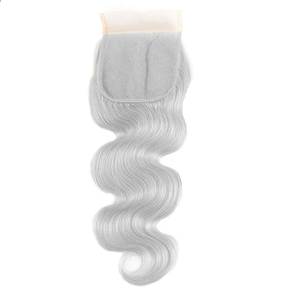 Grey Silver Body Wave 4 Bundles with 4x4 Closure 100% Human Hair Extensions