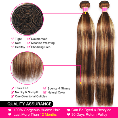 Highlight #4/27 Straight 3 Bundles 100% Virgin Human Hair Extension