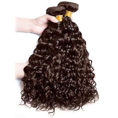 #4 Brown Water Wave 3 Bundles With 4X4 Lace Closure Human Hair Bundles Brazilain Unprocessed Virgin Hair Color #4 (No Code Need)