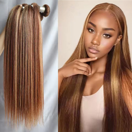 highlight #4/27 4 Bundles Straight Virgin Human Hair Extension